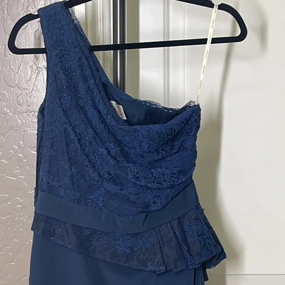 Marchesa Notte One Shoulder Lace Gown Dress Navy Size 0 - Picture 6 of 10